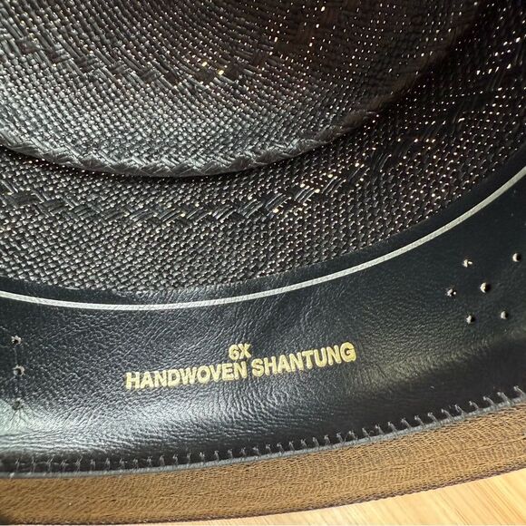 Larry Mahan Gambler Hat With Cord 6x Handwoven Shantung 7 Western Black USA - Picture 8 of 15